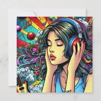 Girl Listening to Music on Headphones Psychedelic