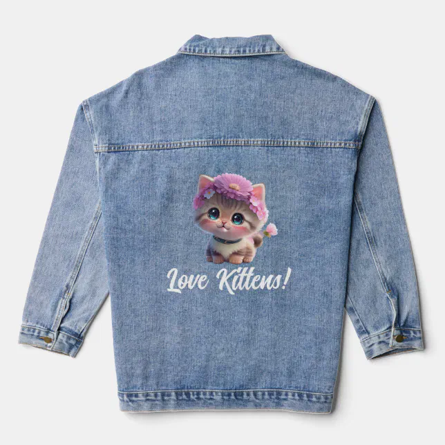 Cute Floral Kitten Jeans Denim Jacket