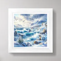 Winter Coastal Beach Art for Small Spaces Framed Art