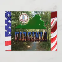 Virginia Map, State Seal, Picture Text Postcard