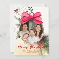 Elegant Photo Ornament Family Name Christmas Holiday Card