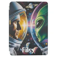 Alien and Astronaut in Space Personalized iPad Air Cover