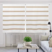 Sand Beige White Modern Minimalist Stripe Pattern Blackout Curtains