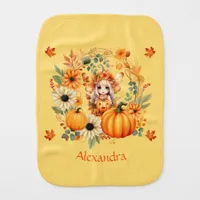 Cute Pumpkin Fairy in Autumn Wreath Baby Burp Cloth