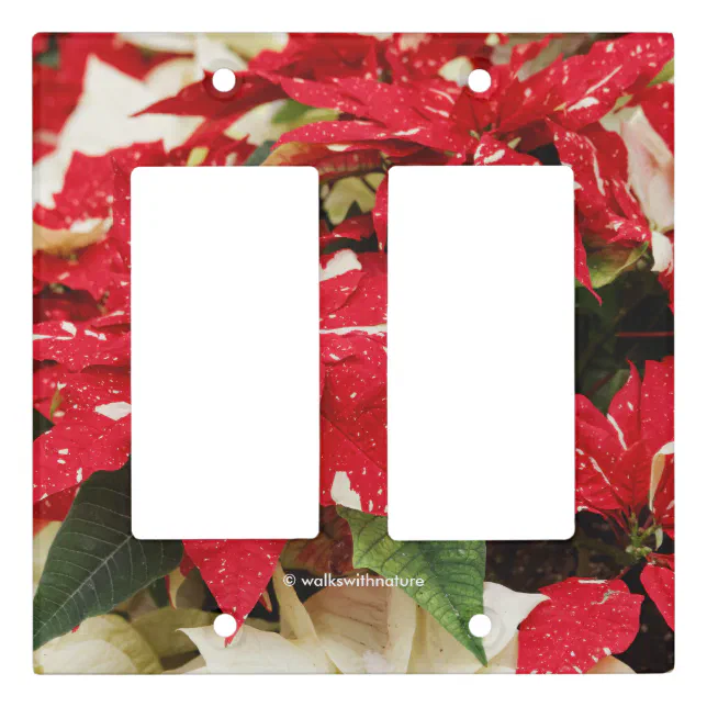 Festive Red White Floral Poinsettia Flowers Light Switch Cover