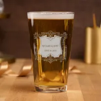 Romantic,Elegant Wedding French Framed  Pint Glass