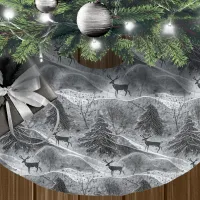 Black Silver Christmas Pattern#13 ID1009 Brushed Polyester Tree Skirt