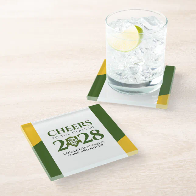 Green Gold School College University Graduation Glass Coaster