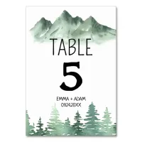 Rustic Mountain Watercolor Forest Tree Wedding Table Number