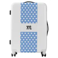 Sky Blue Polka Dot Patterned Monogram Chic Trendy Luggage