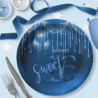 String Lights & Balloons Sweet 16 Dk Blue ID473 Paper Plates