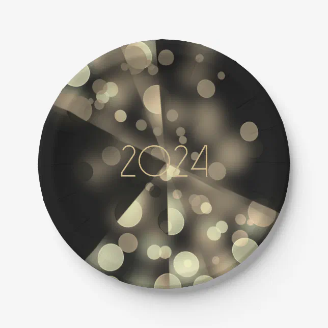 2024 new year with golden bubbles paper plates