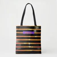 Halloween Metallic Stripe Personalized Trick Treat Tote Bag