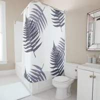 Indigo Blue White Tree Fern Leaves Pattern Shower Curtain