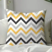 Black Yellow and Gray Zigzag Chevron Pattern Throw Pillow