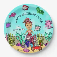 Pretty Pesonalized Ethnic Mermaid Birthday Party Paper Plates