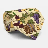 French Wine Themed Vintage Grape Vine Pattern Neck Tie