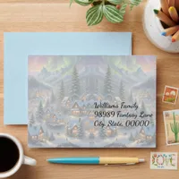 Christmas in a mountain village, polar lights  envelope