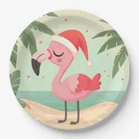 Vintage Flamingo Christmas in July Beachmas Paper Plates