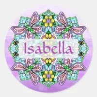 Personalized Pink and Blue Butterfly Mandala   Classic Round Sticker