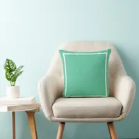 Solid Green White Border Throw Pillow