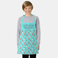 Aqua And White Snowman Pattern Kids Name Apron