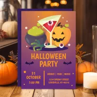 Halloween Cocktail Party Spooky Pumpkin Invitation