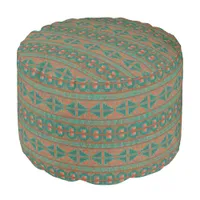 Southwestern Copper Teal Geometric Pattern Round Pouf