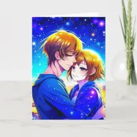 Anime Couple on a Romantic Night Valentine's Day Card