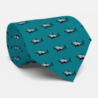 Shark Drawing of Black and Gray Tiled Necktie