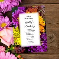 Colorful Garden Zinnia Flowers Birthday Party Invitation