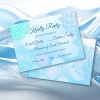 Kindly Reply RSVP Blue Teal White Mandala Wedding Invitation