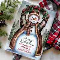 Snowman Rustic Merry Christmas Kitchen Towel