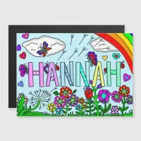 Hand Drawn Whimsical Flowers and  Name Hannah Magnetic Invitation