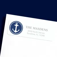 Navy and White Nautical Anchor Design Label