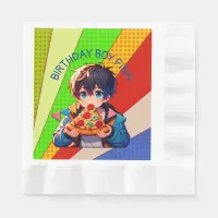 Anime Boy's Pizza Party Personalized Napkins