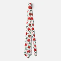 Minimalist Watercolor Botanical Poinsettia Neck Tie