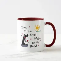 Toes in the Sand Wine in My Hand Funny Beach Cat Mug