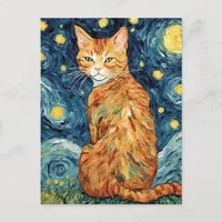 A Ginger Tabby Cat in The Starry Night Postcard