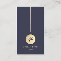 Modern Luxe Navy Blue & Gold Monogram Social Media Business Card