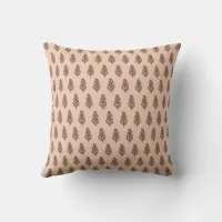 Indian Motif Handblock Print Rosewood on Sandstone Throw Pillow