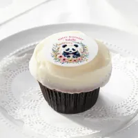 Panda Bear in Flowers Girl's Birthday Personalized Edible Frosting Rounds