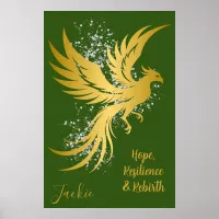 Glam Gold Phoenix Silver Glitter Monogram Green | Poster