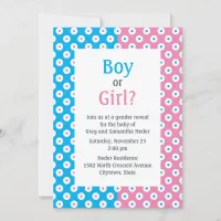 Double Color Boy or Girl Polka-Dot Gender Reveal Invitation