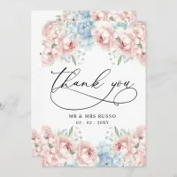 Simple Script Elegant Blush Floral Wedding  Thank You Card