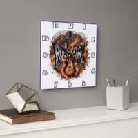 A fiery electric guitar ignites the rock spirit square wall clock