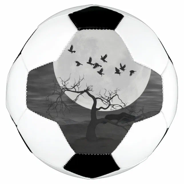 Spooky Ravens Flying Against the Full Moon Soccer Ball