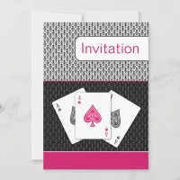 pink 3 aces vegas wedding invitation