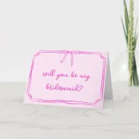 Handwritten Coquette Bow Pink Bridesmaid Proposal Card