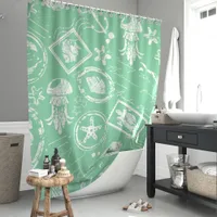 Vintage Mint Green Nautical Sea Stamp Shower Curtain